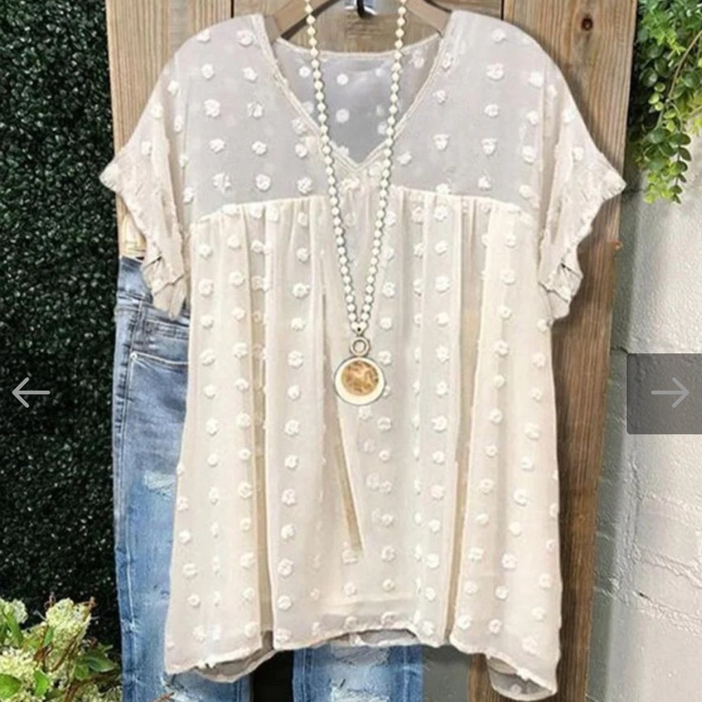 TLULY Polka Dot Sheer V-Neck Empire Waist Top